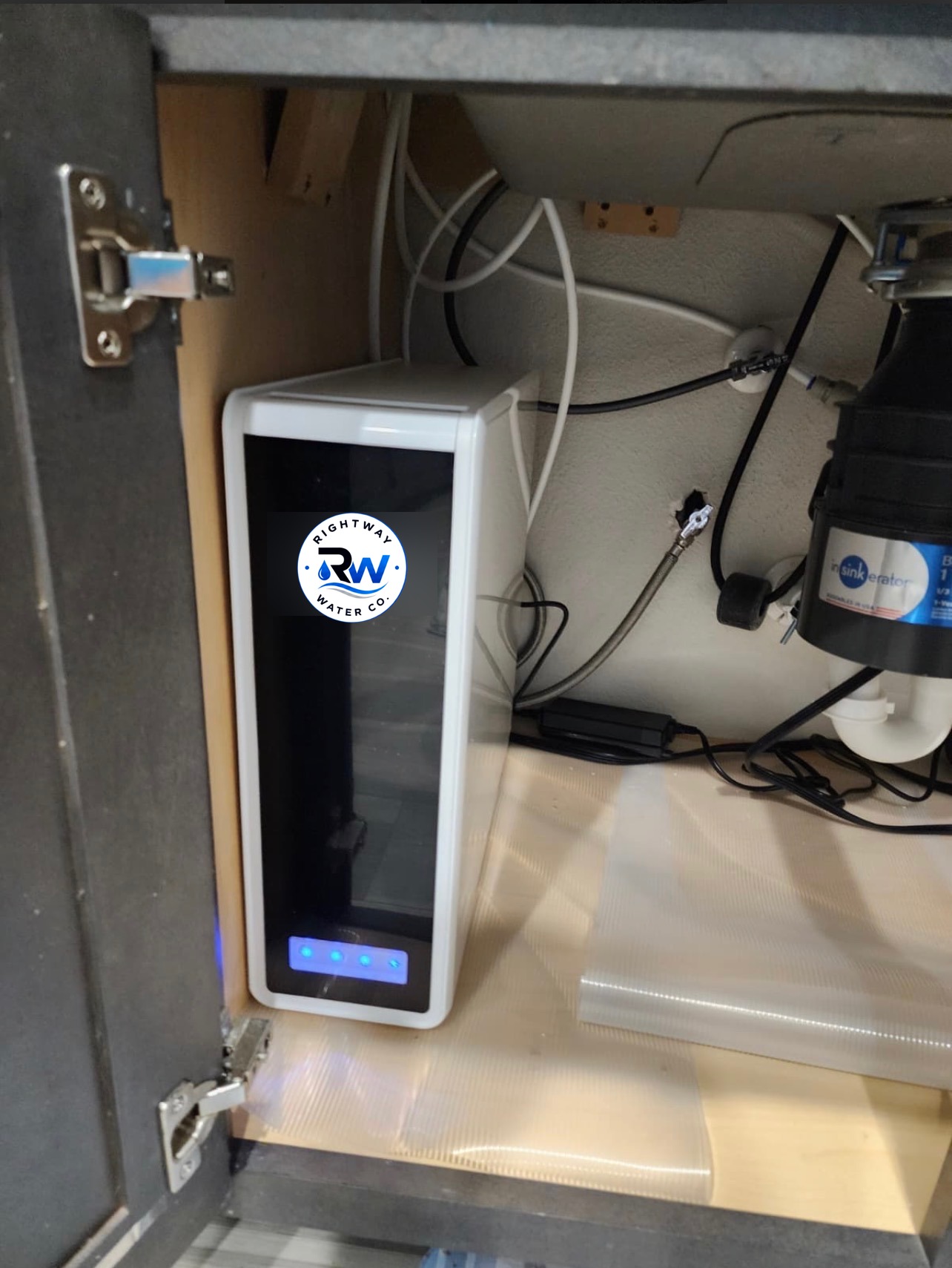 Rightway Water Co tankless reverse osmosis system with chrome faucet
